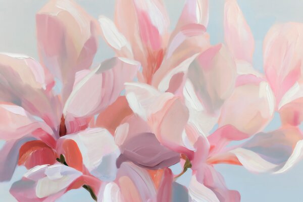 Carta da parati Primo piano di una magnolia rosa, tecnica pittorica morbida in stile imitativo, Carta da parati Floreale, w10043 : Uwalls.it