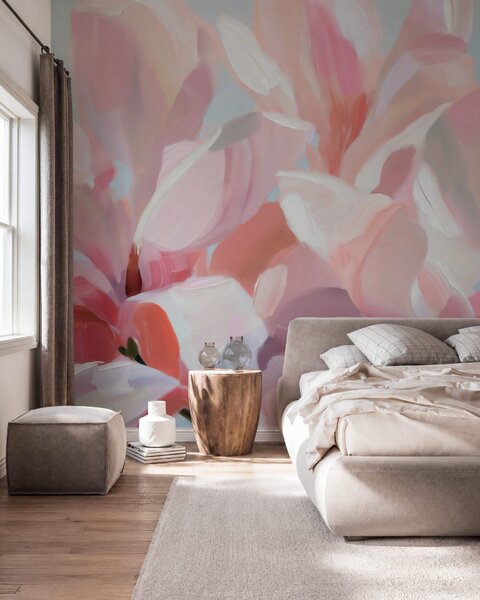 Carta da parati Primo piano di una magnolia rosa, tecnica pittorica morbida in stile imitativo, Carta da parati Floreale, w10043 : Uwalls.it