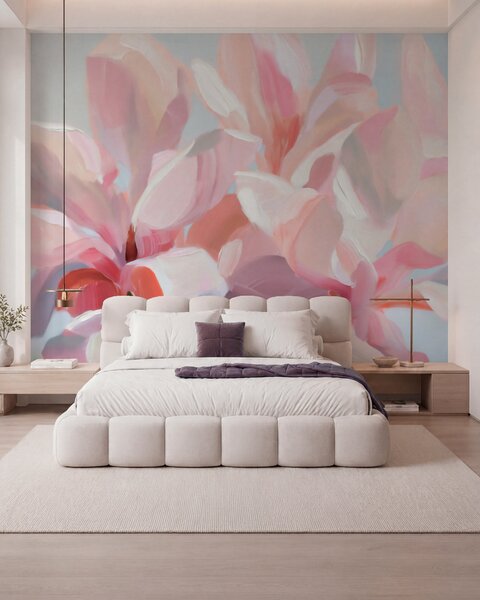 Carta da parati Primo piano di una magnolia rosa, tecnica pittorica morbida in stile imitativo, Carta da parati Floreale, w10043 : Uwalls.it