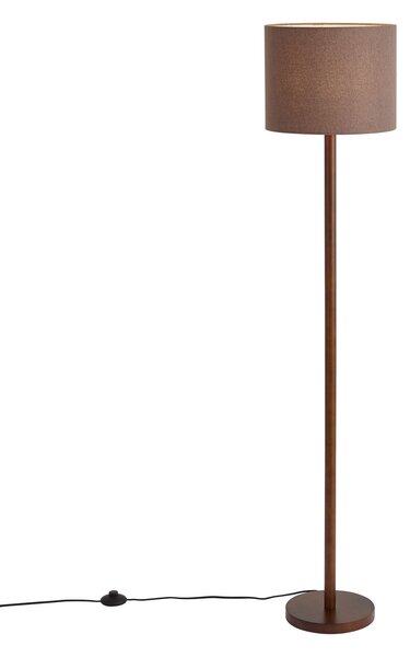 Lampada da terra Japandi in legno di noce con paralume in lino marrone 151cm - Mels