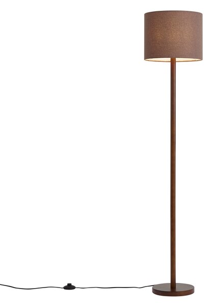Lampada da terra Japandi in legno di noce con paralume in lino marrone 151cm - Mels