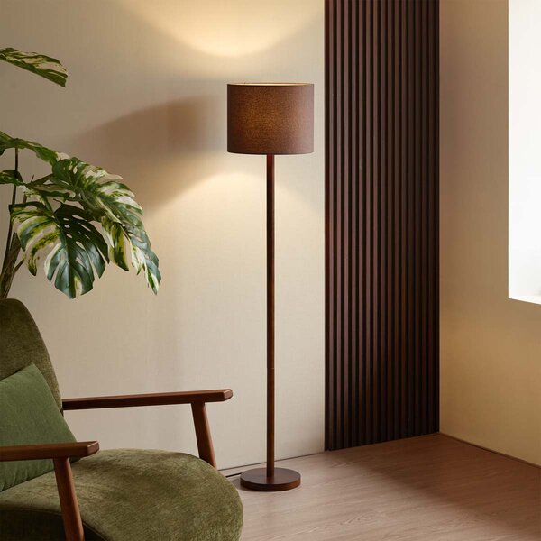 Lampada da terra Japandi in legno di noce con paralume in lino marrone 151cm - Mels