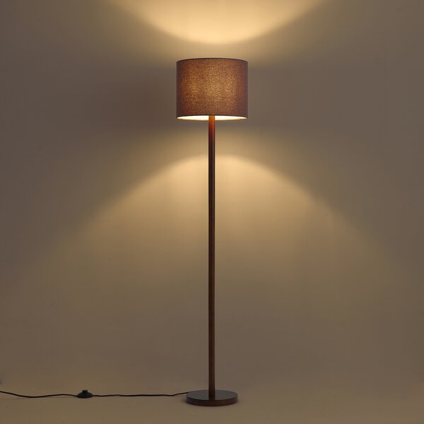 Lampada da terra Japandi in legno di noce con paralume in lino marrone 151cm - Mels