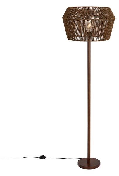 Lampada da terra in legno di noce con paralume in corda di carta marrone 50/50/30 - Mels