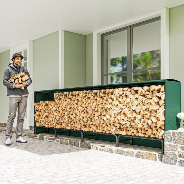 Outsunny Portalegna da 1m³ Regolabile con Telo Impermeabile in PE, in Metallo, 360x36x99cm, Nero e Verde Scuro | Aosom Italy