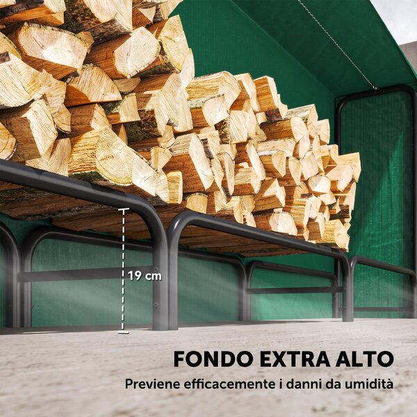 Outsunny Portalegna da 1m³ Regolabile con Telo Impermeabile in PE, in Metallo, 360x36x99cm, Nero e Verde Scuro | Aosom Italy