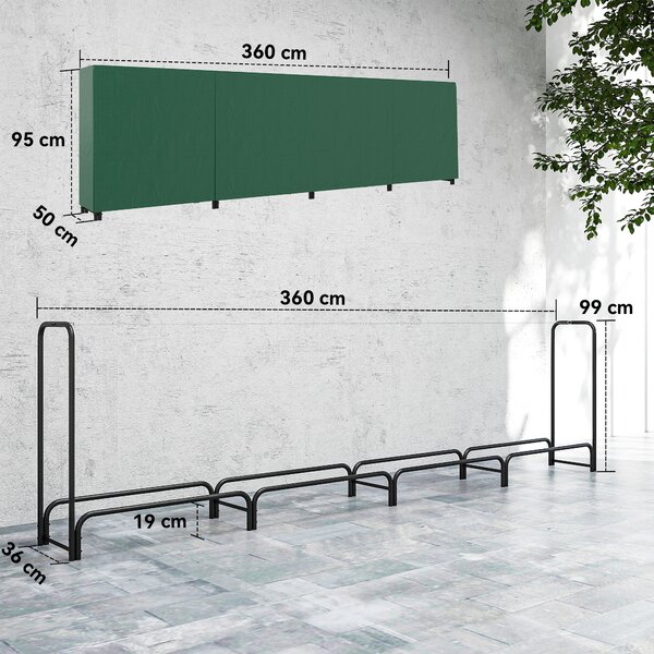 Outsunny Portalegna da 1m³ Regolabile con Telo Impermeabile in PE, in Metallo, 360x36x99cm, Nero e Verde Scuro | Aosom Italy