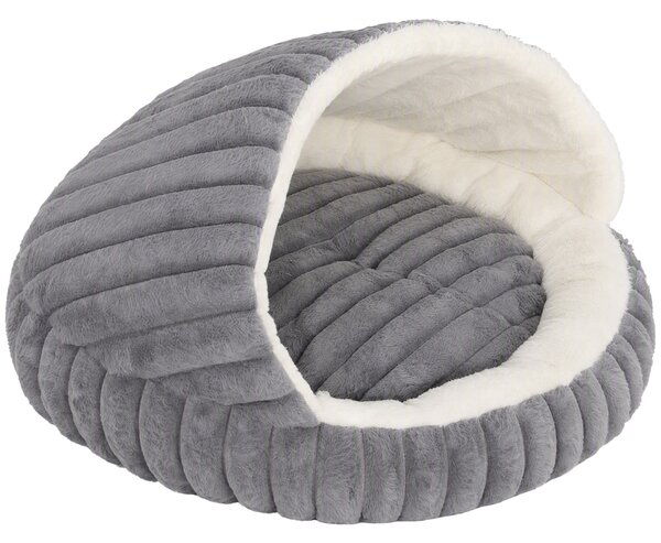 Letto per Gatti Fino a 5 kg Rotondo Semichiuso 50x50x32 cm con Cuscino Lavabile in Peluche Effetto Coniglio Grigio