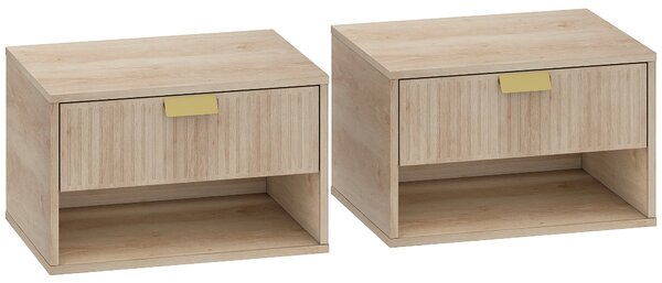 HOMCOM Set di 2 Comodini Sospesi con Cassetto Decorato e Mensola Aperta, Rovere | Aosom Italy