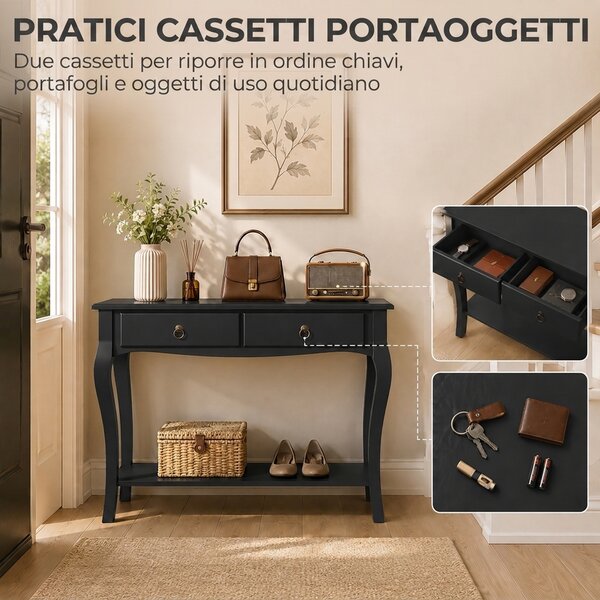 HOMCOM Tavolo Consolle Moderna con 2 Cassetti, 100 cm, Nero | Aosom Italy