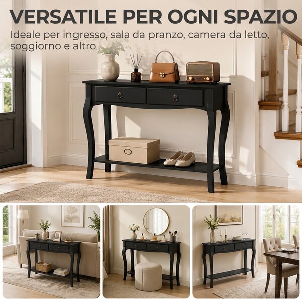 HOMCOM Tavolo Consolle Moderna con 2 Cassetti, 100 cm, Nero | Aosom Italy