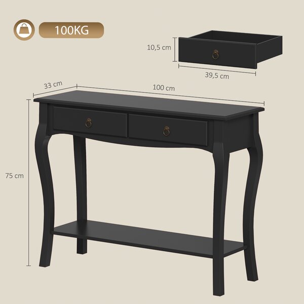 HOMCOM Tavolo Consolle Moderna con 2 Cassetti, 100 cm, Nero | Aosom Italy