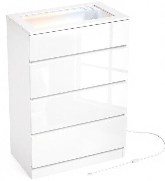 HOMCOM Cassettiera Moderna 4 Cassetti Con Luci LED, 60x40x90 cm, Bianca | Aosom Italy
