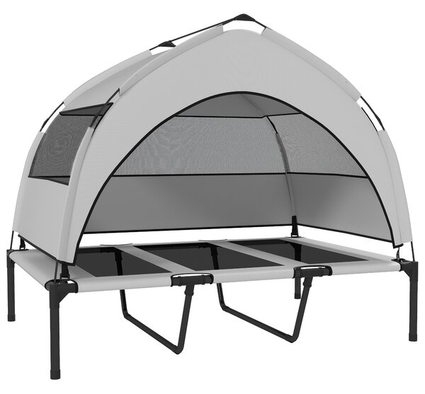 Lettino per Cani 106x76x94 cm con Copertura a 3 Lati Rimovibile in Poliestere e Acciaio Grigio Chiaro e Nero
