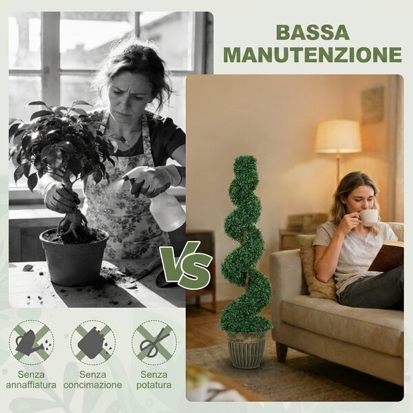 HOMCOM Set 2 Piante Finte di Bosso a Spirale 120cm con Vaso Incluso, per Decorazione Interno ed Esterno, Verde | Aosom Italy