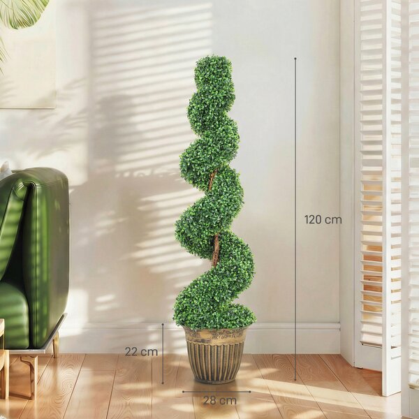 HOMCOM Set 2 Piante Finte di Bosso a Spirale 120cm con Vaso Incluso, per Decorazione Interno ed Esterno, Verde | Aosom Italy
