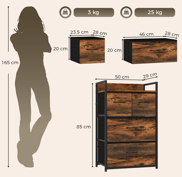 HOMCOM Cassettiera con 4 Cassetti e Telaio in Metallo, Marrone Rustico | Aosom Italy