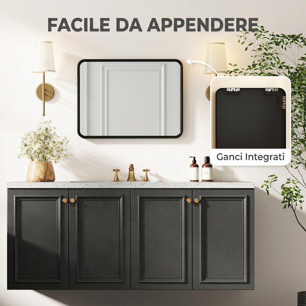 HOMCOM Specchio da Parete Rettangolare, Cornice in Metallo, 40.5x30 cm, per Soggiorno, Ingresso, Camera da Letto, Nero | Aosom Italy