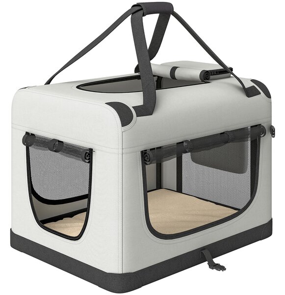 Trasportino Morbido per Cani di Taglia Piccola Pieghevole 60x42x44 cm con Ciotola in Tessuto Oxford Grigio Chiaro