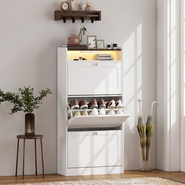 HOMCOM Scarpiera Slim con 3 Cassetti a Ribalta e LED, Bianco | Aosom Italy