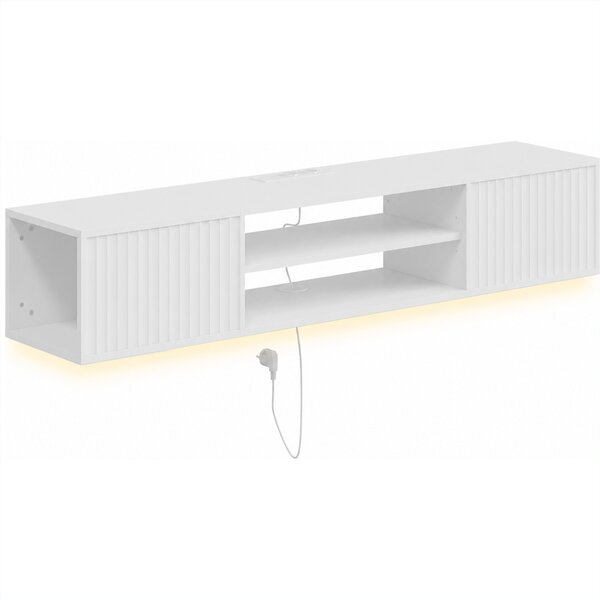 HOMCOM Mobile TV Sospeso, Mobile Porta TV Fino a 65" con Ripiano Regolabile, Luci LED RGB, Prese di Corrente, Bianco | Aosom Italy