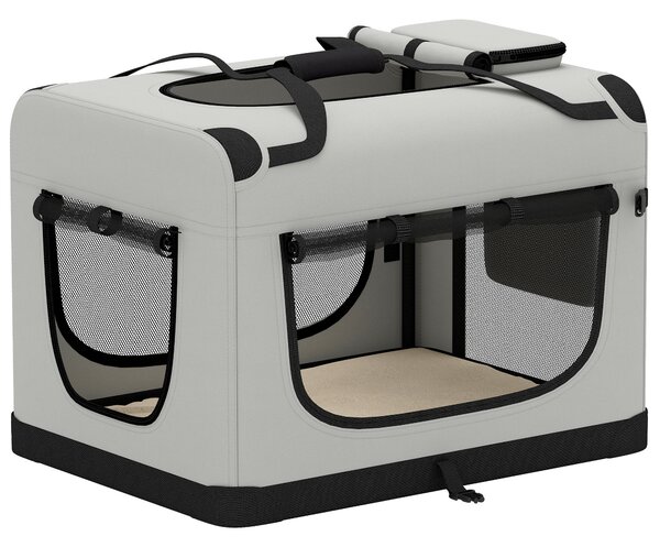 Trasportino Morbido per Cani di Taglia Piccola e Media Pieghevole 70x52x50 cm con Ciotola in Tessuto Oxford Grigio Chiaro
