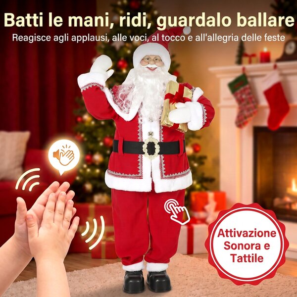 HOMCOM Babbo Natale Musicale Animato, Testa Girevole, 150 cm, Rosso | Aosom Italy