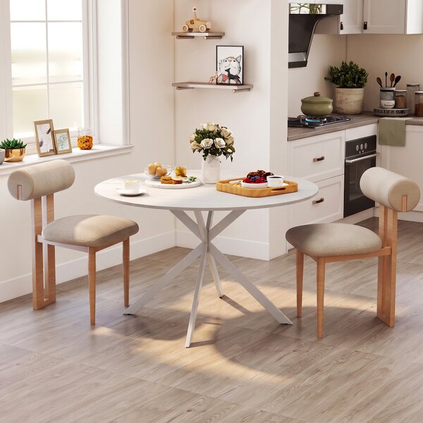 Tavolo da Pranzo Rotondo Stile Industriale Ø120x75 cm con Piano in Truciolare e Gambe a Croce in Acciaio Bianco