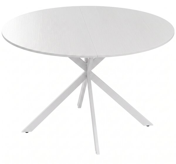 Tavolo da Pranzo Rotondo Stile Industriale Ø120x75 cm con Piano in Truciolare e Gambe a Croce in Acciaio Bianco