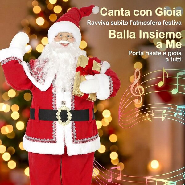 HOMCOM Babbo Natale Musicale Animato, Testa Girevole, 150 cm, Rosso | Aosom Italy