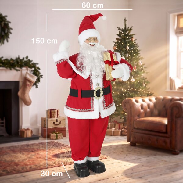 HOMCOM Babbo Natale Musicale Animato, Testa Girevole, 150 cm, Rosso | Aosom Italy