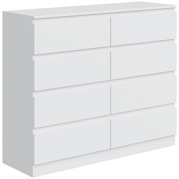 HOMCOM Cassettiera Moderna Con 8 Cassetti, 120x39x100 cm, Bianca | Aosom Italy