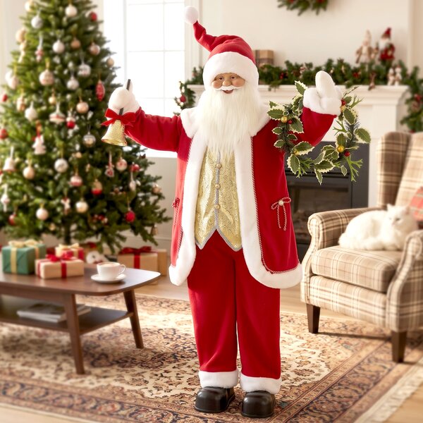 HOMCOM Babbo Natale Animato 150cm con Musica, Braccia Regolabili, Attivazione Suono/Tocco, Campanella Dorata, Ghirlanda | Aosom Italy