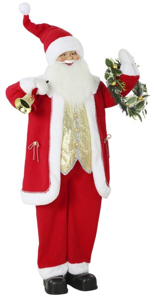 HOMCOM Babbo Natale Animato 150cm con Musica, Braccia Regolabili, Attivazione Suono/Tocco, Campanella Dorata, Ghirlanda | Aosom Italy