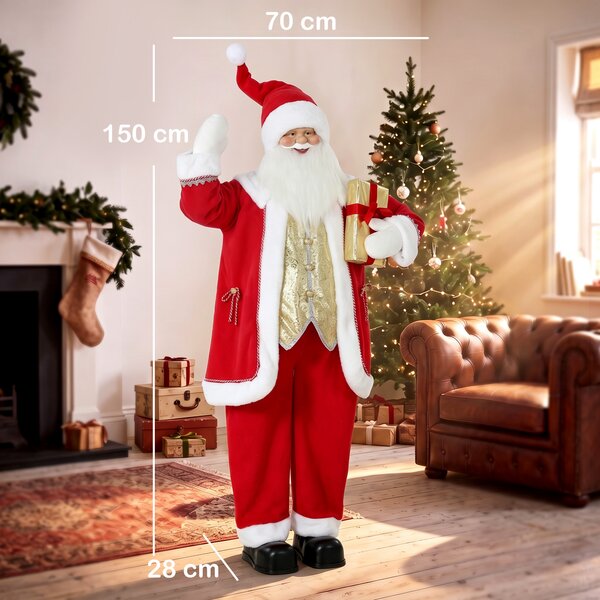 HOMCOM Babbo Natale Animato 150cm con Musica, Braccia Regolabili, Attivazione Suono/Tocco, Campanella Dorata, Ghirlanda | Aosom Italy