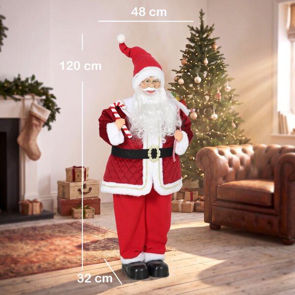 HOMCOM Babbo Natale Animato Musicale 120cm in Piedi con Testa Rotante Rosso | Aosom Italy