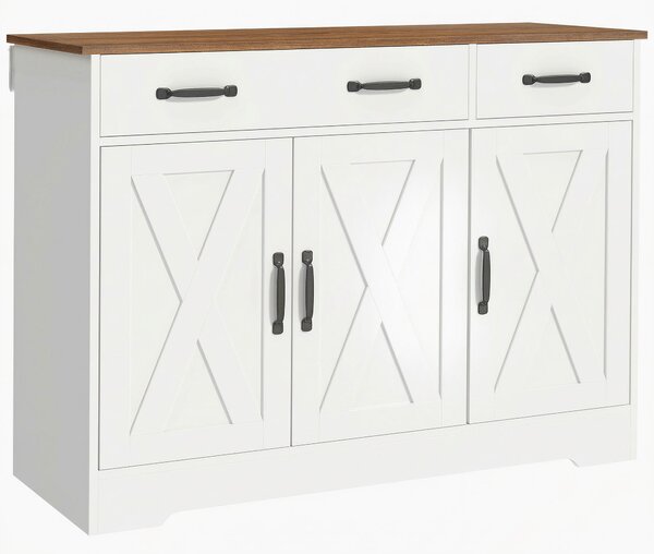 HOMCOM Credenza Cucina Rustico, Mobile Cucina con 2 Cassetti e 3 Ante, Ripiani Regolabili, 108x40x81 cm, Bianco | Aosom Italy