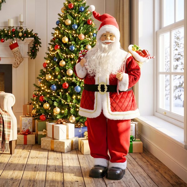 HOMCOM Babbo Natale Animato Musicale 120cm in Piedi con Testa Rotante Rosso | Aosom Italy