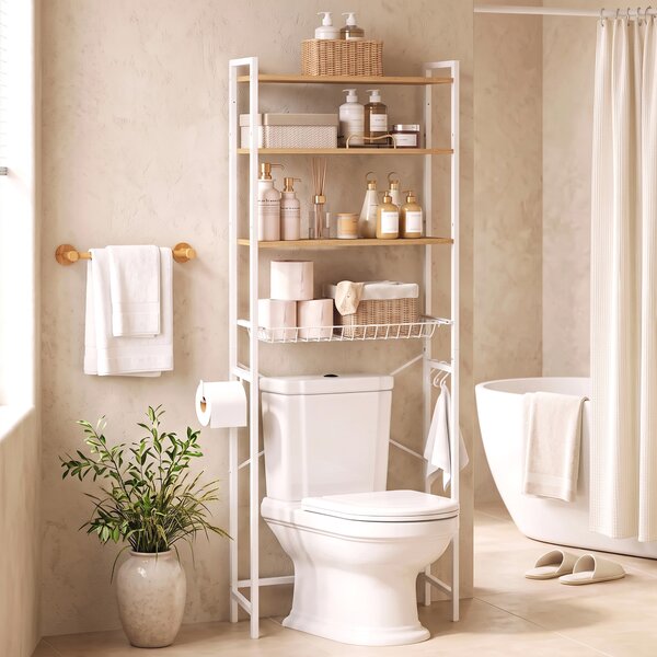 HOMCOM Mobile Sopra WC, Scaffale Salvaspazio 3 Ripiani, Rovere e Bianco | Aosom Italy