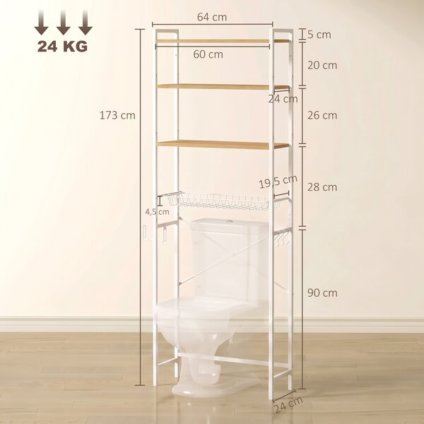 HOMCOM Mobile Sopra WC, Scaffale Salvaspazio 3 Ripiani, Rovere e Bianco | Aosom Italy