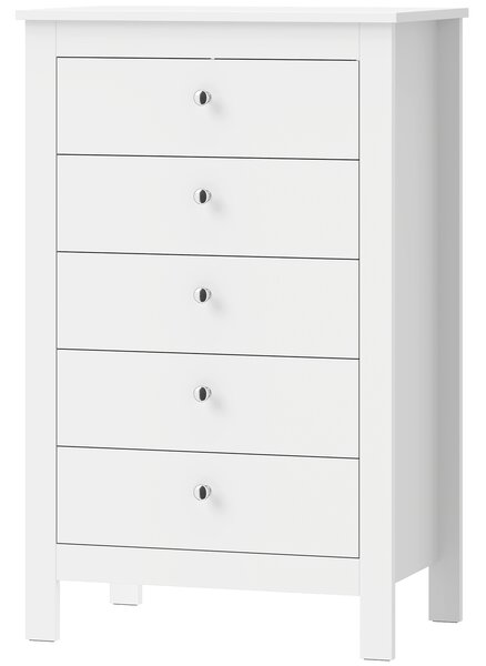HOMCOM Cassettiera 5 Cassetti Con Guide Scorrevoli, 60x39.5x95.3 cm, Bianco | Aosom Italy