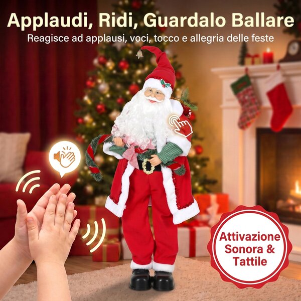 HOMCOM Babbo Natale Animato Musicale, Canta e Balla, 120 cm, Rosso | Aosom Italy