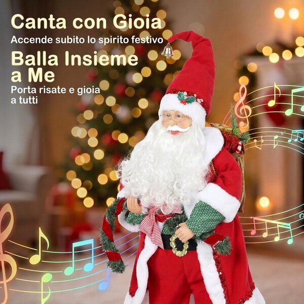HOMCOM Babbo Natale Animato Musicale, Canta e Balla, 120 cm, Rosso | Aosom Italy