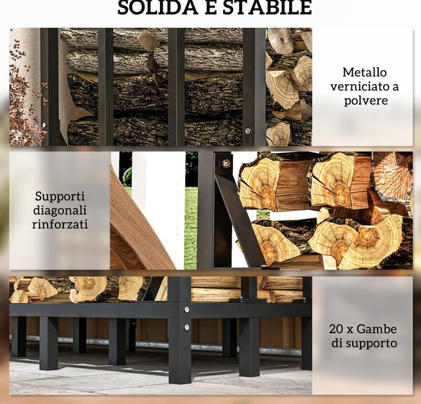 Outsunny Portalegna da Esterno in Metallo Rinforzato con Copertura, Capacità di 2000kg, Nero