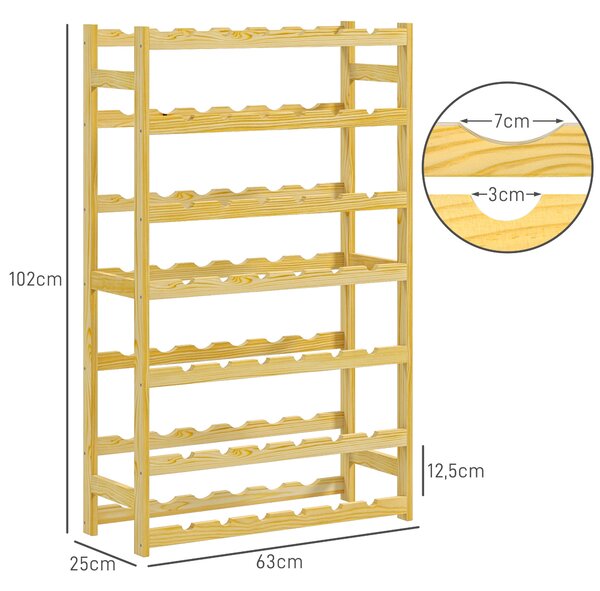 HOMCOM Scaffale Portabottiglie a 7 Livelli per 42 Bottiglie di Vino, Legno di Pino Naturale, 63x25x102cm|Aosom
