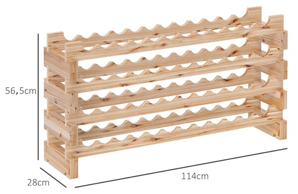 HOMCOM Portabottiglie in Legno di Pino, Cantinetta Vini con 4 Ripiani per 48 Bottiglie, 114x28x56.5 cm, Colore Legno