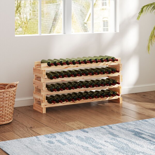 HOMCOM Portabottiglie in Legno di Pino, Cantinetta Vini con 4 Ripiani per 48 Bottiglie, 114x28x56.5 cm, Colore Legno