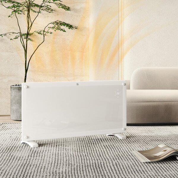 HOMCOM Stufetta Elettrica a Convezione 2000W Temperatura Regolabile, Riscaldatore con Telecomando, Timer 24h e Settimanale, Bianco | Aosom Italy