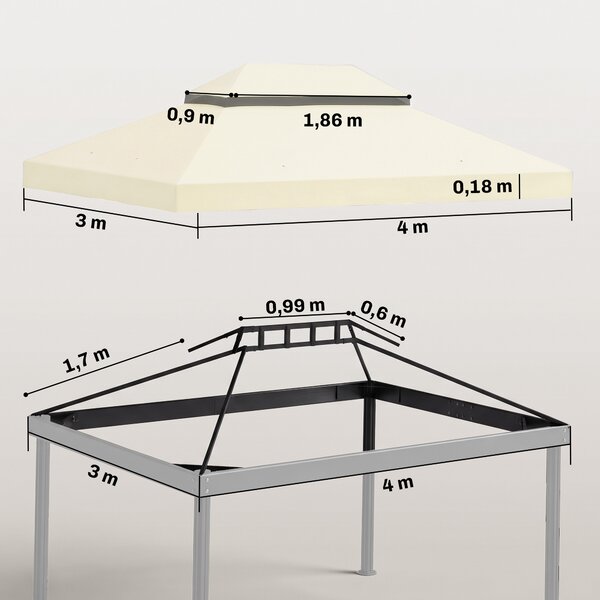Outsunny Copertura per Gazebo da Giardino 3x4 m a 2 Livelli in Tessuto Oxford 600D con Fori di Drenaggio, Bianco Crema