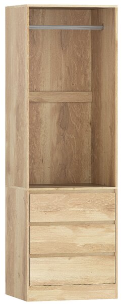 HOMCOM Armadio Guardaroba con Asta Appendiabiti, Ripiano Aperto e 3 Cassetti, in Legno, 60x48.5x185 cm, color Teak